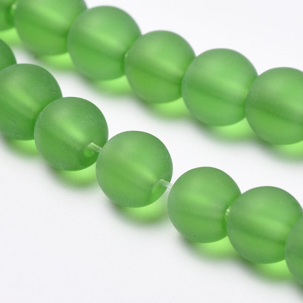 Frosted Glass Beads Sea Glass Beads Green Glass Beads 8mm Green Beads 8mm Glass Beads BULK Beads 20pcs Christmas Beads