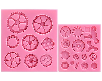 Steampunk Mold Silicone Mold Set Gear Mold Polymer Clay Molds Food Safe Molds Steampunk Gears Clock Part Mold Set of 2