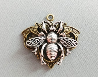 Queen Bee Pendant Two Tone Pendant Antiqued Bronze Antiqued Silver Queen Bee Charm 1.75" PREORDER