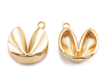 Dije de galleta de la fortuna, dorado, para comida china para llevar, chapado en oro de 18 quilates, 17 mm