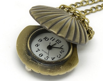 Clock Pendant Seashell Pocket Watch Steampunk Clock Movement Shell Clock Pendant Unique Steampunk Supply Antiqued Bronze