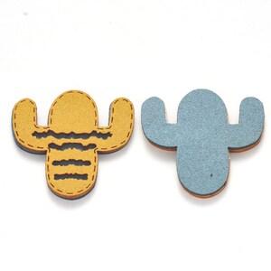 Cactus cabochons Flat Back Western Jewelry Making Supplies Faux Suede Vegan Supplies 2pcs 39mm