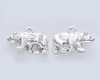 Grizzly Bear Charms Mama Bear Pendants Antiqued Silver 2 Sided Jewelry Making Supplies 3D 4 pieces 24mm