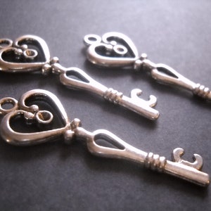 Heart Key Pendants Antiqued Silver Skeleton Keys 42mm Wholesale Skeleton Keys 50 pieces Bulk Skeleton Keys image 1