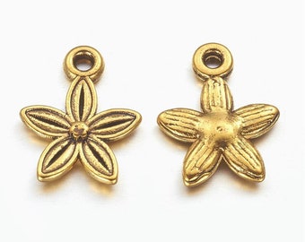 Gold Flower Charms Antiqued Gold Charms Floral Charms Set Garden Charms Wholesale Charms 10pcs