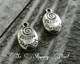Word Charms Quote Charms Word Pendants Silver Word Charms FOLLOW YOUR HEART Charms Silver Charms Quote Pendants 5 pieces