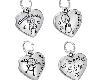 Sisters Charms Set Big Sis Charm Middle Sis Charm Little Sis Charm Silver Heart Charms Heart Pendants Sisters Pendants 3pcs Stainless Steel
