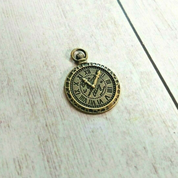 Clock Charm Antiqued Bronze Clock Pendant Open Clock Charm Pocket Watch Charm Steampunk Supplies Steampunk Charm 28mm