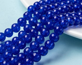 Crackle Beads Dark Blue Glass Beads 8mm Glass Beads Glass Crackle Beads Wholesale Beads 8mm Beads Veined Beads 20 pieces