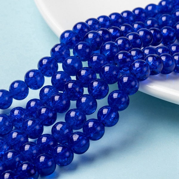 Crackle Beads Dark Blue Glass Beads 8mm Glass Beads Glass Crackle Beads Wholesale Beads 8mm Beads Veined Beads 20 pieces