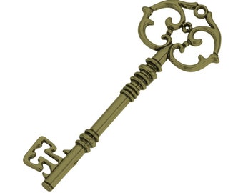 Big Key Large Skeleton Key Antiqued Bronze Key Pendant 82mm 3 inch Key Old Fashioned Key Large Key Steampunk Key Bronze Skeleton Key