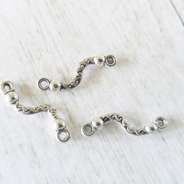 Silver Links Antiqued Silver Pendant Connectors Squiggle Charms Curved Connector Charms Bracelet Links Silver Charms 3 pieces