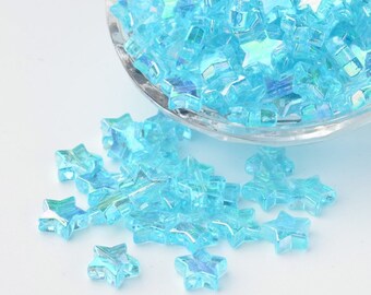 Acrylic Star Beads Blue Star Beads AB Pearl Finish Beads Celestial Beads Sky Jewelry Supplies BULK Set 50pcs 10mm
