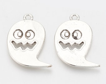 Pingentes de Fantasma Brancos, Pingentes de Fantasma Prateados Envelhecidos, Pingentes Assustadores, Pingentes de Halloween Prateados, 29 mm, 4 peças
