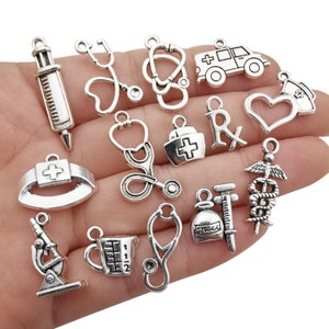 Nurse Charms Antiqued Silver Nurse Pendants Hospital Doctor Charms Assorted Charms Set Themed Charms 10pcs