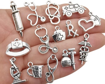 Nurse Charms Antiqued Silver Nurse Pendants Hospital Doctor Charms Assorted Charms Set Themed Charms 10pcs