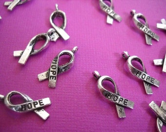 Awareness Charms Cancer Awareness Ribbon Charms Hope Charms Antiqued Silver Charms Fundraising Charms HOPE Pendants Bulk Charms 50 pieces