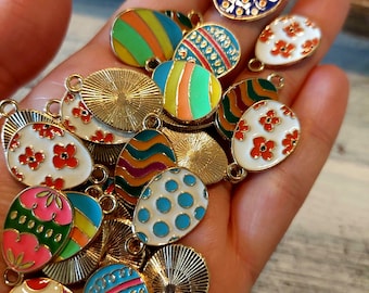 Easter Egg Charms Cute Enamel Charms Easter Charms Enamel Pendants 8pcs