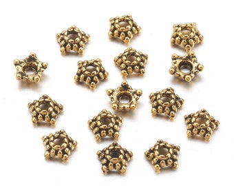 Gold Beads Caps Antiqued Gold Flower Bead Caps Floral Bead Caps Gold Findings Star Bead Caps BULK 50 pieces