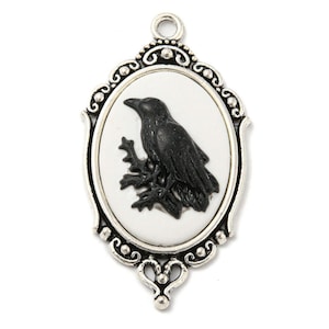 Rabe Anhänger Oval Fokal Stück Krähe Harz Antiqued Silber Gothic Halloween Schmuck 43 mm