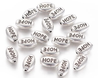 Word Beads Antiqued Silver Hope Beads Metal Word Beads Oval Metal Beads 10mm Beads 10pcs