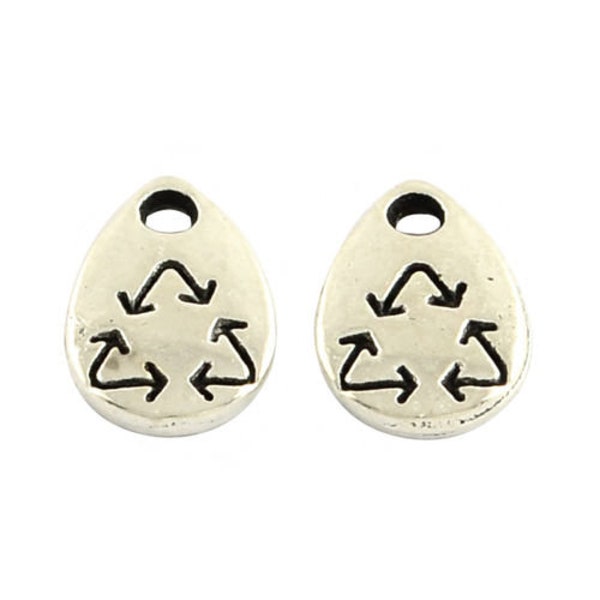 Recycling Charms Antiqued Silver Charms Recycle Charms Recycle Symbol Charms Drop Charms Save the Earth Charms 5pcs