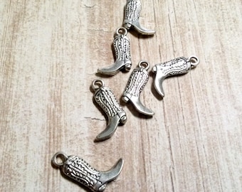 Boot Charms Cowboy Boot Charms Western Charms Cowboy Charms Silver Boot Charms Boot Pendants Cowgirl Charms 10 pieces