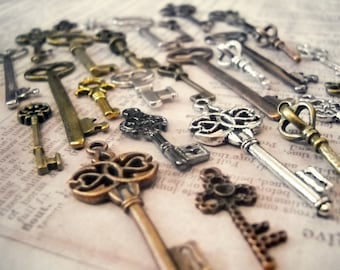 Key Charms Skeleton Key Pendants Antiqued Silver Copper Bronze Black Keys Assorted Keys Wholesale Steampunk Keys 10 pieces
