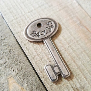 Silver Key Pendant Antiqued Silver Skeleton Key Charm Steampunk Key 24/7 Charm 2 Sided Silver Pendant