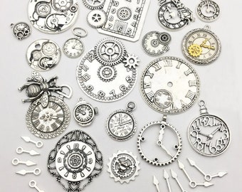 Clock Gears Clock Parts Clock Mechanism Silver Gears Metal Gears Steampunk Gears BULK Charms Clock Charms 30pcs