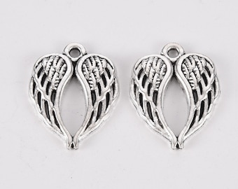 Heart Angel Wing Charms Antiqued Silver Heart Wing Charms Angel Charms Religious Charms Silver Wing Charms Gold Charms 6 pcs