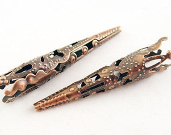 Cone Bead Caps Copper Bead Caps Cone Caps Long Bead Caps Filigree 42mm 20 pieces