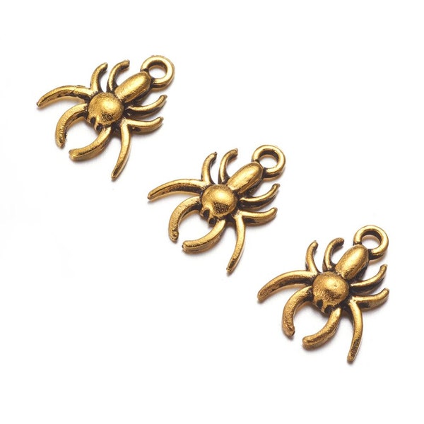 Spider Charms Antiqued Gold Spider Pendants Halloween Charms Spooky Charms Creepy Spider Charms Arachnid Charms 10 pieces