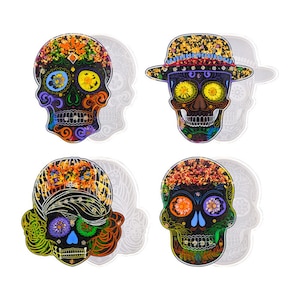 Resin Jewelry Large Skull Mold Sugar Skull Calavera Mold Gothic Cabochon Set Resin Mold Skull Mold Halloween Mold Resin Casting 4pc
