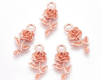 Rose Charms Rose Gold Rose Charms Rose Gold Charms Flower Charms Spring Charms 10pcs PREORDER