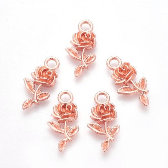 Rose Charms Rose Gold Rose Charms Rose Gold Charms Flower Charms Spring  Charms 10pcs