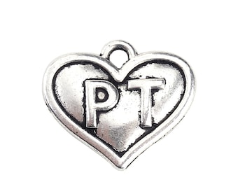 Physical Therapist Charm PT Charm Antiqued Silver PT Charm Physical Therapy Charm Healthcare Charm PT Heart Charm