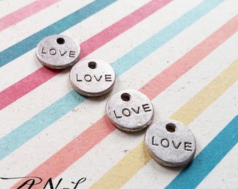 Word Charms Love Charms Silver Word Charms Tag Charms Silver Love Charms Tiny Word Charms Miniature Charms Silver Charms 20 pieces