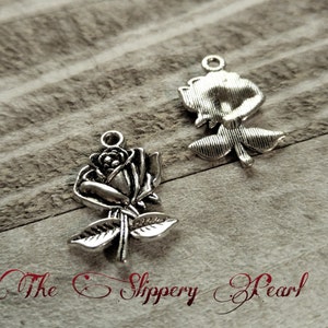 Rose Charms Rose Pendants Antiqued Silver Rose Charms Silver Charms Silver Pendants Flower Charms Ornate Design Silver Flowers 10 pieces image 1