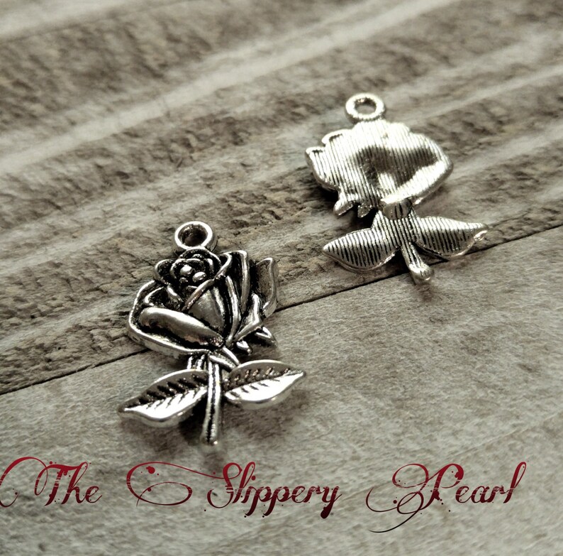 Rose Charms Rose Pendants Antiqued Silver Rose Charms Silver Charms Silver Pendants Flower Charms Ornate Design Silver Flowers 10 pieces image 1