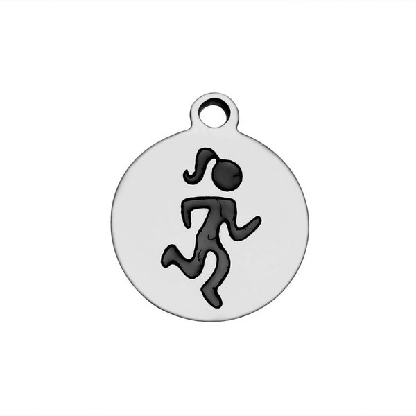 Track Charm Cross Country Charm Stainless Steel Charm Running Charm Marathon Charm Silver Track Charm Silver Charm Sports Charm 14mm