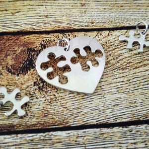 Puzzle Piece Charms Puzzle Pendants Puzzle Heart Charms Heart Pendants Friendship Charms Love Charms Silver Heart Charms Austim Awareness A