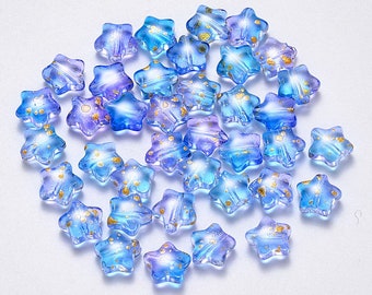Glass Star Beads Blue Ombre Beads Lot Celestial Jewelry Beads Mixed Beads Set Small Star Beads Mix 8mm 10pcs
