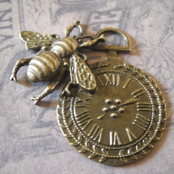 Clock Pendant Pocket Watch Pendant Bee Pendant Steampunk Pendant Clock Charm Bronze Bee Charm 49mm PREORDER