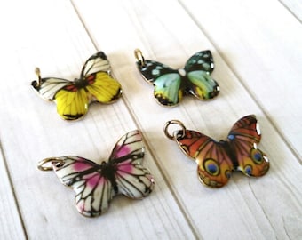 Butterfly Charms Enamel Charms Butterfly Pendants Assorted Charms Set with Jump Rings Antiqued Gold Charms Spring Garden Charms 4pcs PRE