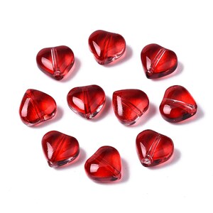 Heart Beads Red Heart Beads Glass Heart Beads Valentines Beads Red Glass Beads 8mm beads