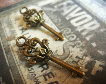 Skeleton Keys Antiqued Bronze Key Charms Key Pendants Bronze Keys Crown Keys Queen Keys 37mm 10 pcs Old Fashioned Keys