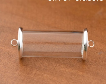 Pendentifs pour flacons en verre Flacons en verre transparent Fioles latérales Cylindre transparent Liens en verre Argenté 28 mm 10 pièces PRÉCOMMANDE