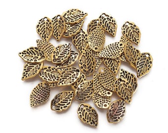 Dijes de hojas Dijes de hojas de oro envejecido Colgantes de hojas Hojas de oro Colgante de hoja de oro Dijes al por mayor Dijes al por mayor Dijes de oro 20 piezas