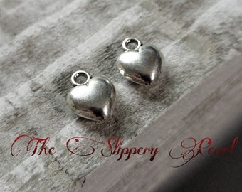 Heart Charms Silver Heart Charms Puff Heart Charms Silver Charms Wholesale Charms Love Charms 10 pieces